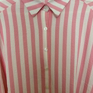 Pink and White Striped Button-Up Shirt